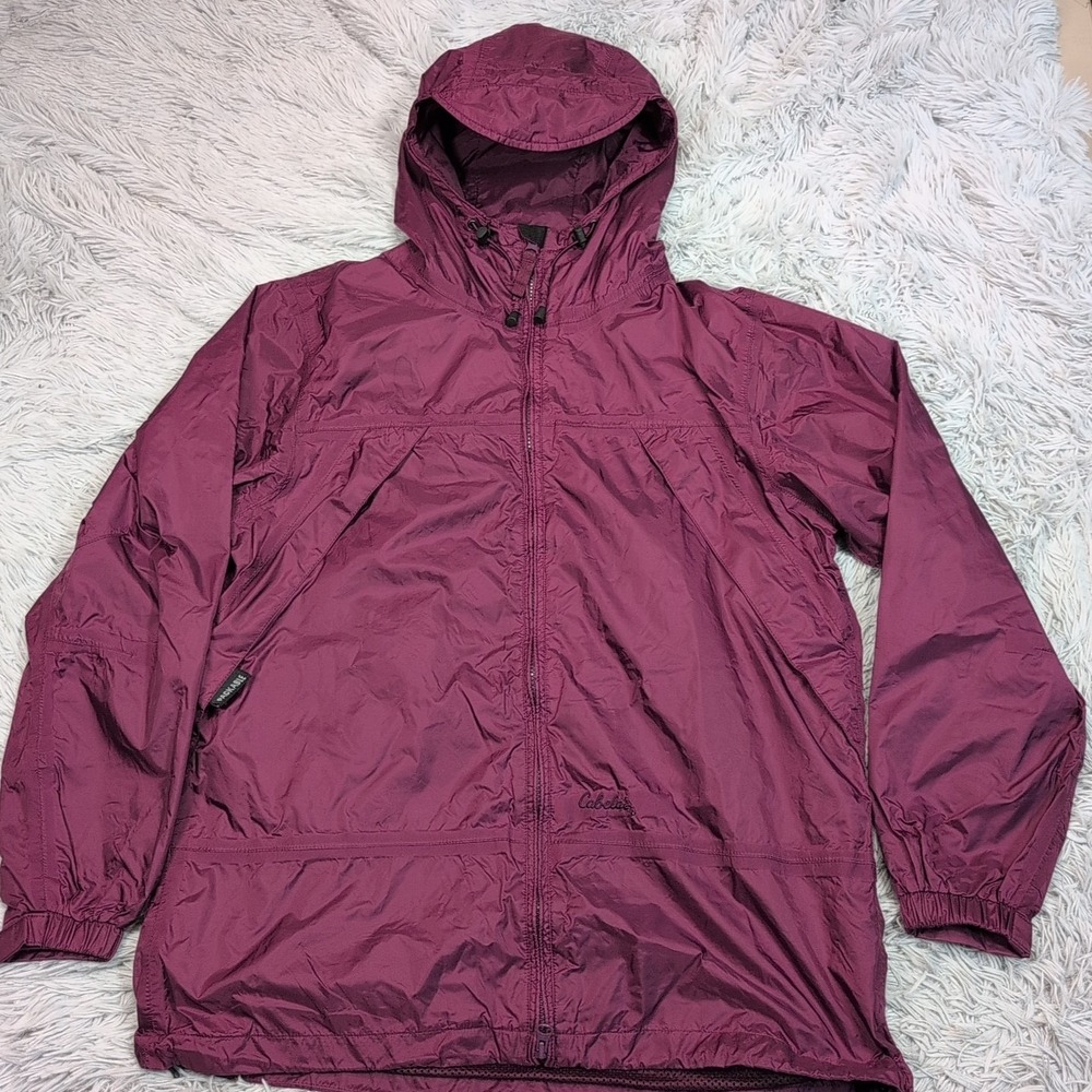 Cabela's Jacket Womens M Purple Hooded Packable Rain Coat Gorpcore Outdoors